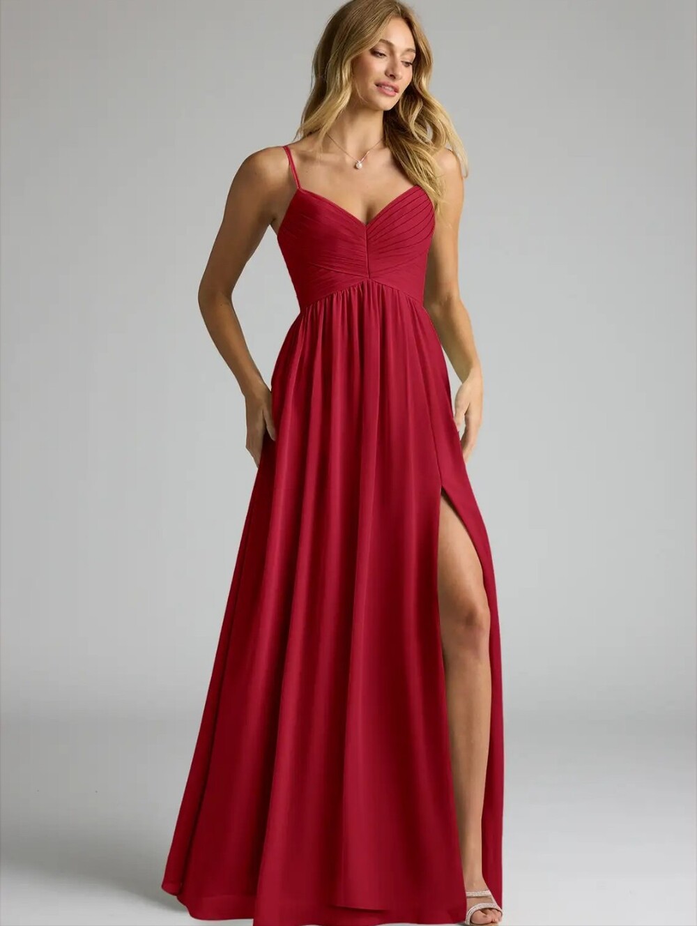 Azazie Red Spaghetti-Strap Maxi Dress